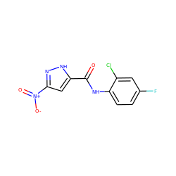 O=C(Nc1ccc(F)cc1Cl)c1cc([N+](=O)[O-])n[nH]1 ZINC000473109848