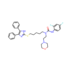 O=C(Nc1ccc(F)cc1F)N(CCCCCSc1nc(-c2ccccc2)c(-c2ccccc2)[nH]1)CCN1CCOCC1 ZINC000026019262