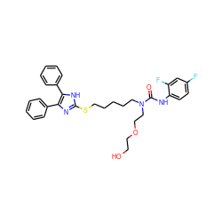 O=C(Nc1ccc(F)cc1F)N(CCCCCSc1nc(-c2ccccc2)c(-c2ccccc2)[nH]1)CCOCCO ZINC000026014769