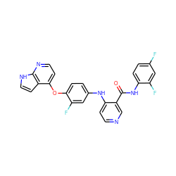 O=C(Nc1ccc(F)cc1F)c1cnccc1Nc1ccc(Oc2ccnc3[nH]ccc23)c(F)c1 ZINC000049089094