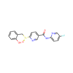 O=C(Nc1ccc(F)cn1)c1ccc([S@+]([O-])Cc2ccccc2O)nc1 ZINC000261095938