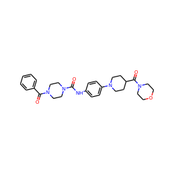 O=C(Nc1ccc(N2CCC(C(=O)N3CCOCC3)CC2)cc1)N1CCN(C(=O)c2ccccc2)CC1 ZINC000169708447