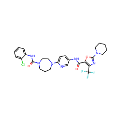 O=C(Nc1ccc(N2CCCN(C(=O)Nc3ccccc3Cl)CC2)nc1)c1oc(N2CCCCC2)nc1C(F)(F)F ZINC000096286501