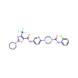 O=C(Nc1ccc(N2CCN(C(=O)Nc3ccccc3Cl)CC2)nc1)c1oc(N2CCCCC2)nc1C(F)(F)F ZINC000096286502