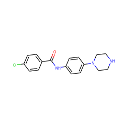 O=C(Nc1ccc(N2CCNCC2)cc1)c1ccc(Cl)cc1 ZINC000011570342