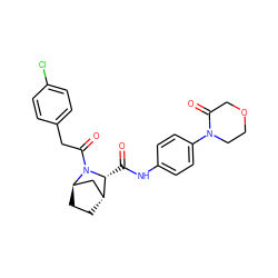 O=C(Nc1ccc(N2CCOCC2=O)cc1)[C@@H]1[C@@H]2CC[C@H](C2)N1C(=O)Cc1ccc(Cl)cc1 ZINC000101511148