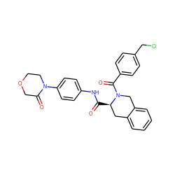 O=C(Nc1ccc(N2CCOCC2=O)cc1)[C@@H]1Cc2ccccc2CN1C(=O)c1ccc(CCl)cc1 ZINC000084722848