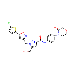 O=C(Nc1ccc(N2CCOCC2=O)cc1)c1cc(CO)n(Cc2cc(-c3ccc(Cl)s3)on2)n1 ZINC000003961486