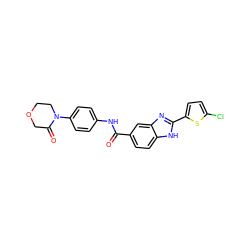 O=C(Nc1ccc(N2CCOCC2=O)cc1)c1ccc2[nH]c(-c3ccc(Cl)s3)nc2c1 ZINC000027210810