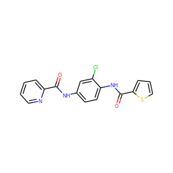 O=C(Nc1ccc(NC(=O)c2cccs2)c(Cl)c1)c1ccccn1 ZINC000082153863