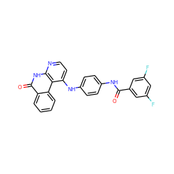 O=C(Nc1ccc(Nc2ccnc3[nH]c(=O)c4ccccc4c23)cc1)c1cc(F)cc(F)c1 ZINC000096269761