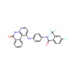 O=C(Nc1ccc(Nc2ccnc3[nH]c(=O)c4ccccc4c23)cc1)c1ccc(F)cc1C(F)(F)F ZINC000096269759