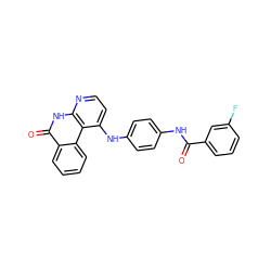 O=C(Nc1ccc(Nc2ccnc3[nH]c(=O)c4ccccc4c23)cc1)c1cccc(F)c1 ZINC000096269769