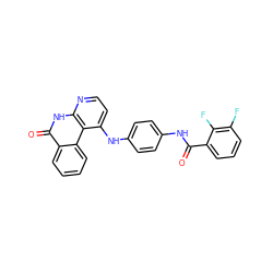 O=C(Nc1ccc(Nc2ccnc3[nH]c(=O)c4ccccc4c23)cc1)c1cccc(F)c1F ZINC000096269765