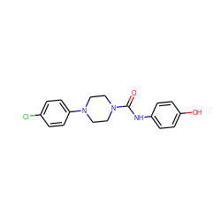 O=C(Nc1ccc(O)cc1)N1CCN(c2ccc(Cl)cc2)CC1 ZINC000474608471