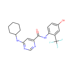 O=C(Nc1ccc(O)cc1C(F)(F)F)c1cc(NC2CCCCC2)ncn1 ZINC000049049046