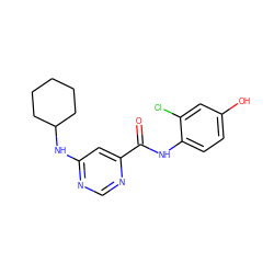 O=C(Nc1ccc(O)cc1Cl)c1cc(NC2CCCCC2)ncn1 ZINC000049525585