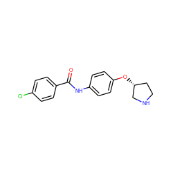 O=C(Nc1ccc(O[C@@H]2CCNC2)cc1)c1ccc(Cl)cc1 ZINC000117718345