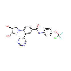 O=C(Nc1ccc(OC(F)(F)Cl)cc1)c1ccc(N2C[C@H](O)[C@@H](O)C2)c(-c2cncnc2)c1 ZINC001772585256