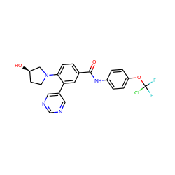 O=C(Nc1ccc(OC(F)(F)Cl)cc1)c1ccc(N2CC[C@@H](O)C2)c(-c2cncnc2)c1 ZINC000224426794