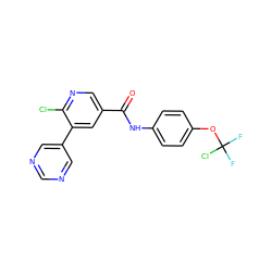 O=C(Nc1ccc(OC(F)(F)Cl)cc1)c1cnc(Cl)c(-c2cncnc2)c1 ZINC000224271083