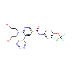 O=C(Nc1ccc(OC(F)(F)Cl)cc1)c1cnc(N(CCO)CCO)c(-c2cncnc2)c1 ZINC001772645407