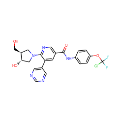 O=C(Nc1ccc(OC(F)(F)Cl)cc1)c1cnc(N2C[C@H](O)[C@@H](CO)C2)c(-c2cncnc2)c1 ZINC000224408872