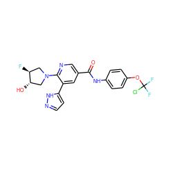 O=C(Nc1ccc(OC(F)(F)Cl)cc1)c1cnc(N2C[C@H](O)[C@@H](F)C2)c(-c2ccn[nH]2)c1 ZINC000224355565