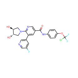 O=C(Nc1ccc(OC(F)(F)Cl)cc1)c1cnc(N2C[C@H](O)[C@@H](O)C2)c(-c2cncc(F)c2)c1 ZINC001772622217