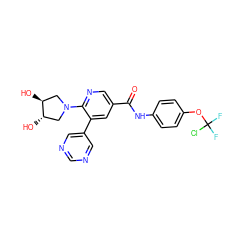 O=C(Nc1ccc(OC(F)(F)Cl)cc1)c1cnc(N2C[C@H](O)[C@@H](O)C2)c(-c2cncnc2)c1 ZINC000224440836