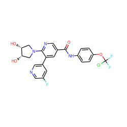 O=C(Nc1ccc(OC(F)(F)Cl)cc1)c1cnc(N2C[C@H](O)[C@H](O)C2)c(-c2cncc(F)c2)c1 ZINC001772603388