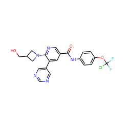 O=C(Nc1ccc(OC(F)(F)Cl)cc1)c1cnc(N2CC(CO)C2)c(-c2cncnc2)c1 ZINC001772651510