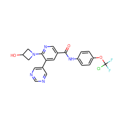 O=C(Nc1ccc(OC(F)(F)Cl)cc1)c1cnc(N2CC(O)C2)c(-c2cncnc2)c1 ZINC001772618086