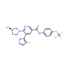 O=C(Nc1ccc(OC(F)(F)Cl)cc1)c1cnc(N2CC[C@@H](O)C2)c(-c2[nH]ncc2F)c1 ZINC000150314456