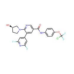 O=C(Nc1ccc(OC(F)(F)Cl)cc1)c1cnc(N2CC[C@@H](O)C2)c(-c2cc(F)nc(F)c2)c1 ZINC001772644749