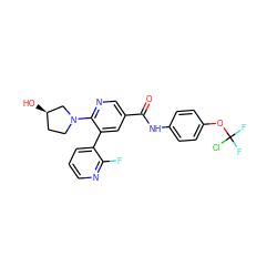 O=C(Nc1ccc(OC(F)(F)Cl)cc1)c1cnc(N2CC[C@@H](O)C2)c(-c2cccnc2F)c1 ZINC001772633154