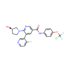 O=C(Nc1ccc(OC(F)(F)Cl)cc1)c1cnc(N2CC[C@@H](O)C2)c(-c2cnccc2F)c1 ZINC001772622613