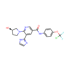 O=C(Nc1ccc(OC(F)(F)Cl)cc1)c1cnc(N2CC[C@@H](O)C2)c(-c2ncc[nH]2)c1 ZINC000224440993