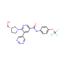 O=C(Nc1ccc(OC(F)(F)Cl)cc1)c1cnc(N2CC[C@H](CO)C2)c(-c2cncnc2)c1 ZINC001772635307