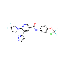 O=C(Nc1ccc(OC(F)(F)Cl)cc1)c1cnc(N2CCC(F)(F)C2)c(-c2cc[nH]n2)c1 ZINC001772608705