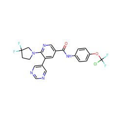 O=C(Nc1ccc(OC(F)(F)Cl)cc1)c1cnc(N2CCC(F)(F)C2)c(-c2cncnc2)c1 ZINC000224436680