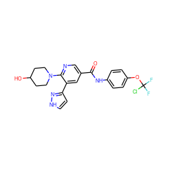 O=C(Nc1ccc(OC(F)(F)Cl)cc1)c1cnc(N2CCC(O)CC2)c(-c2cc[nH]n2)c1 ZINC001772648386