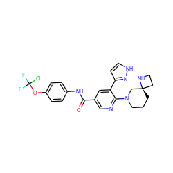 O=C(Nc1ccc(OC(F)(F)Cl)cc1)c1cnc(N2CCC[C@@]3(CCN3)C2)c(-c2cc[nH]n2)c1 ZINC001772621943