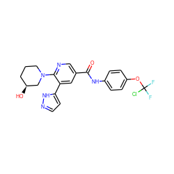 O=C(Nc1ccc(OC(F)(F)Cl)cc1)c1cnc(N2CCC[C@H](O)C2)c(-c2ccn[nH]2)c1 ZINC000224437827