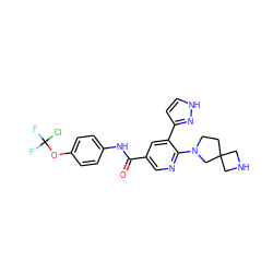 O=C(Nc1ccc(OC(F)(F)Cl)cc1)c1cnc(N2CCC3(CNC3)C2)c(-c2cc[nH]n2)c1 ZINC001772625891