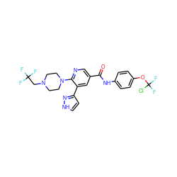 O=C(Nc1ccc(OC(F)(F)Cl)cc1)c1cnc(N2CCN(CC(F)(F)F)CC2)c(-c2cc[nH]n2)c1 ZINC001772593203