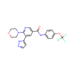 O=C(Nc1ccc(OC(F)(F)Cl)cc1)c1cnc(N2CCOCC2)c(-c2ccn[nH]2)c1 ZINC000224351442