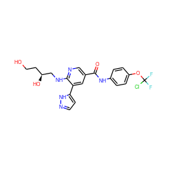 O=C(Nc1ccc(OC(F)(F)Cl)cc1)c1cnc(NC[C@@H](O)CCO)c(-c2ccn[nH]2)c1 ZINC000224401786