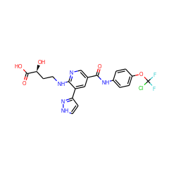 O=C(Nc1ccc(OC(F)(F)Cl)cc1)c1cnc(NCC[C@H](O)C(=O)O)c(-c2cc[nH]n2)c1 ZINC001772579099