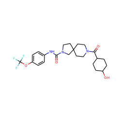 O=C(Nc1ccc(OC(F)(F)F)cc1)N1CCC2(CCN(C(=O)C3CCC(O)CC3)CC2)C1 ZINC000096285132